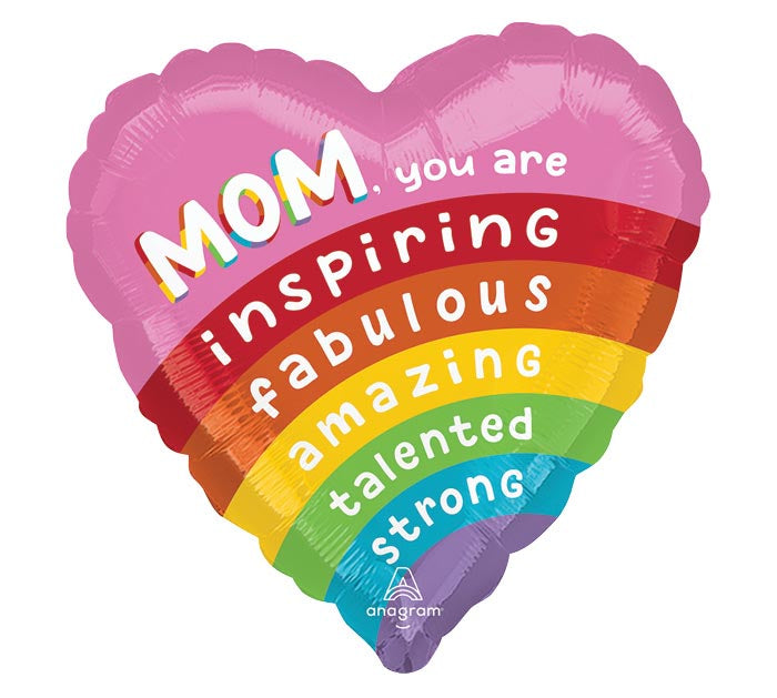 17" Brilliant Rainbow Mother's Day Heart Balloon